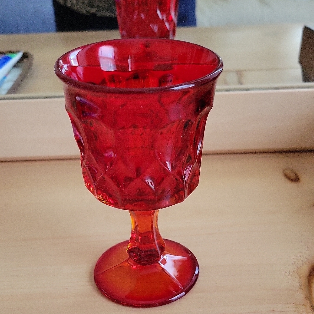 Ruby Red Thumbprint Glass Goblet
